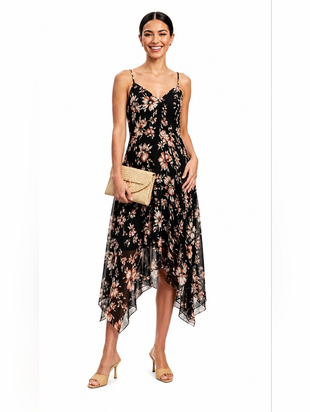 WHBM White House Black Market Floral Asymmetric Midi Dress 14